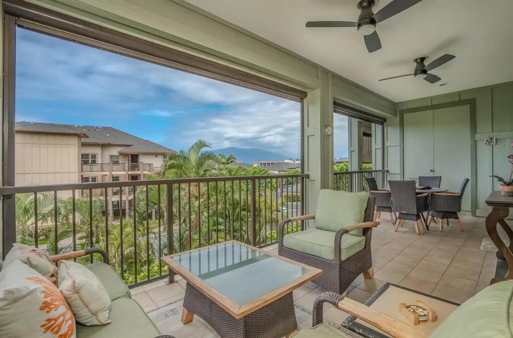 Private lanai with ocean view at Ke Alii Ocean Villas K-202 in Kihei
