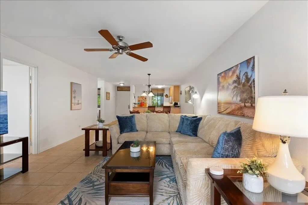 Updated bedroom interior at the two-bedroom Kamaole Sands 5-205 condo
