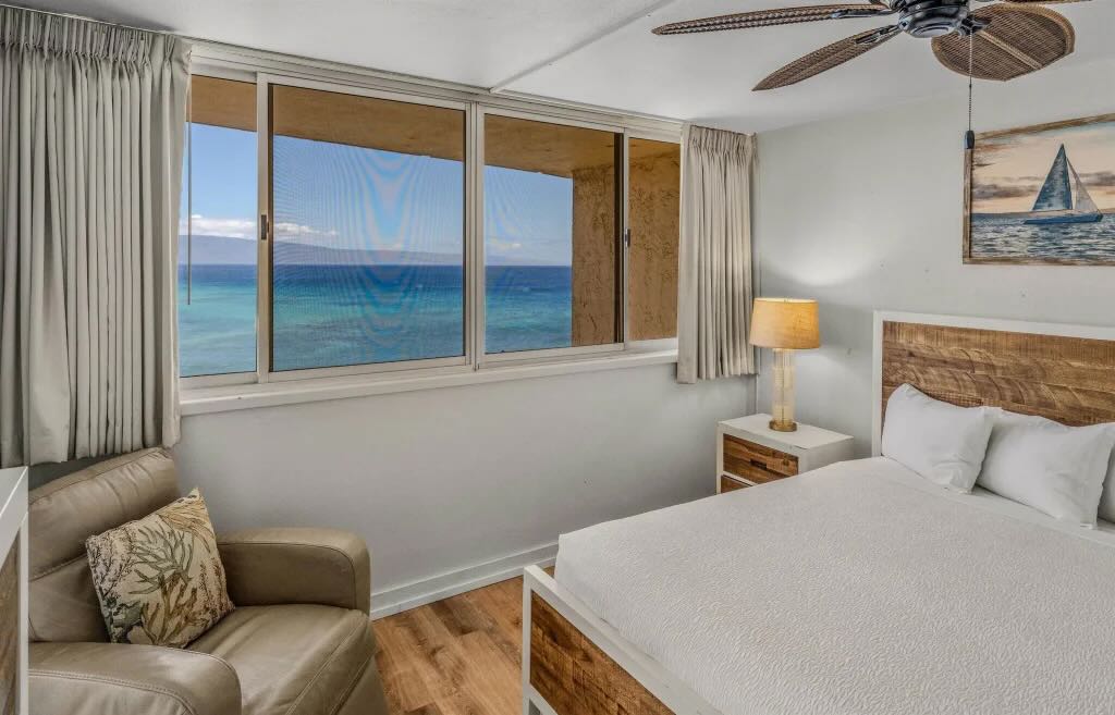 Furnished one-bedroom interior at Royal Kahana Unit 1215 in Maui