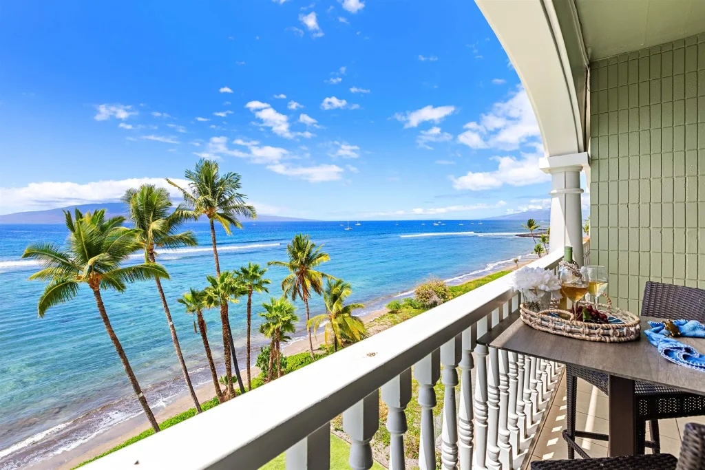 Beachfront pool and resort amenities at Lahaina Shores on Front Street in Lahaina